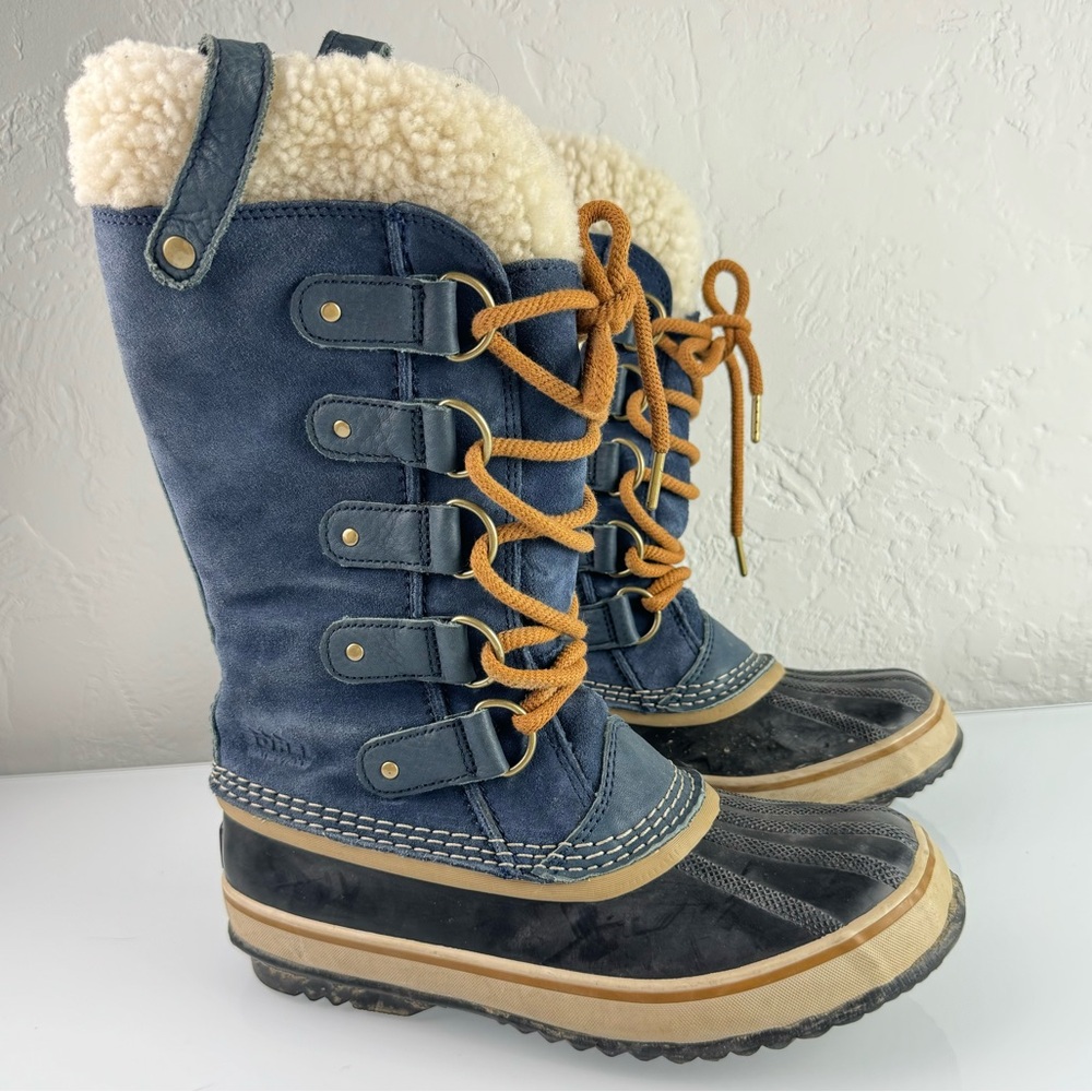 Sorel Boots Joan of Arctic Navy Blue Winter Snow Leather Shearling Waterproof